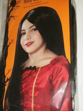 Halloween Costume Child's Long Black Witch Vampire Snow White Wig Theater Dress